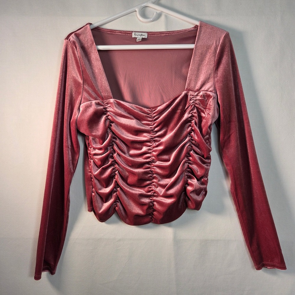 Love Fire Dusty Rose Velvet Ruched Bodice Top Dark Romance Whimsigoth Coquette